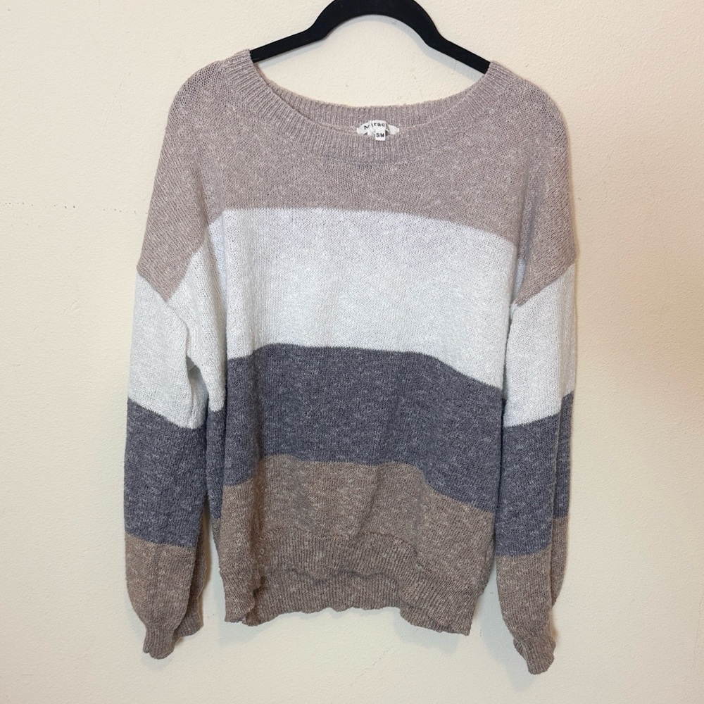 Miracle Striped Crewneck Sweater in Taupe, Cream & Gray